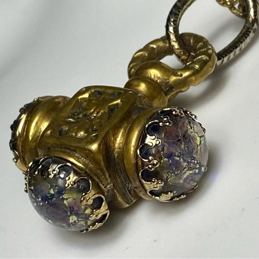 Antique 18th-century brass Italian Etruscan fob charm necklace 38” - Picture 6 of 13